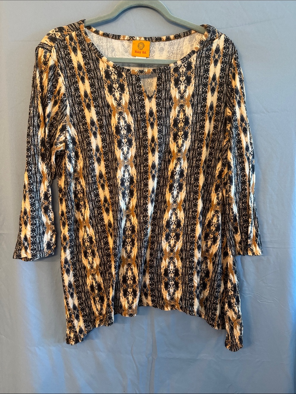 Ruby Rd. Black and Cream Ikat-Stripe Tunic